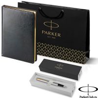 203312_8020948 Набор Parker (Паркер) Jotter Stainless Steel GT из перьевой ручки и черного ежедневника