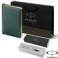 203312_8050948 Набор Parker (Паркер) Jotter Stainless Steel GT из перьевой ручки и зеленого ежедневника недатированного