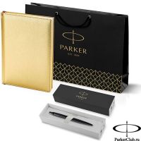 212_3_128112753 Набор Parker (Паркер) Jotter XL SE20 Monochrome Black из шариковой ручки и ежедневника золотистого цвета
