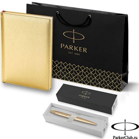 Набор Parker (Паркер) Jotter XL SE20 Monochrome Gold из шариковой ручки и ежедневника золотого цвета